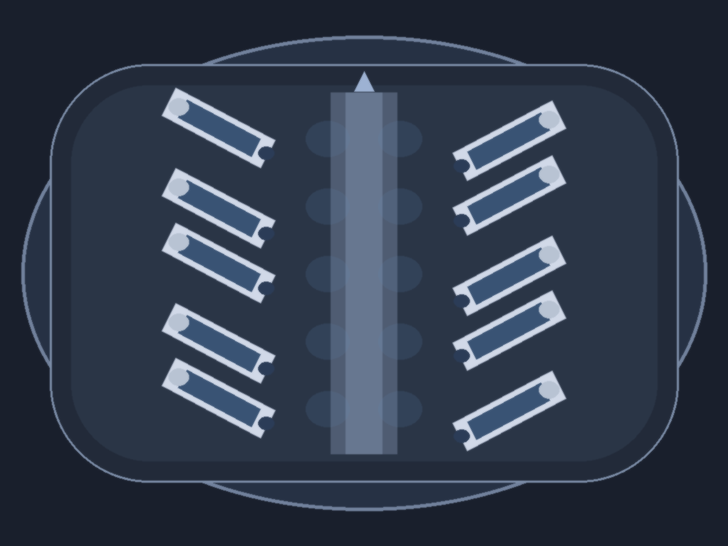 Top down concept plan of staggered herringbone rows sharing center aisle volume